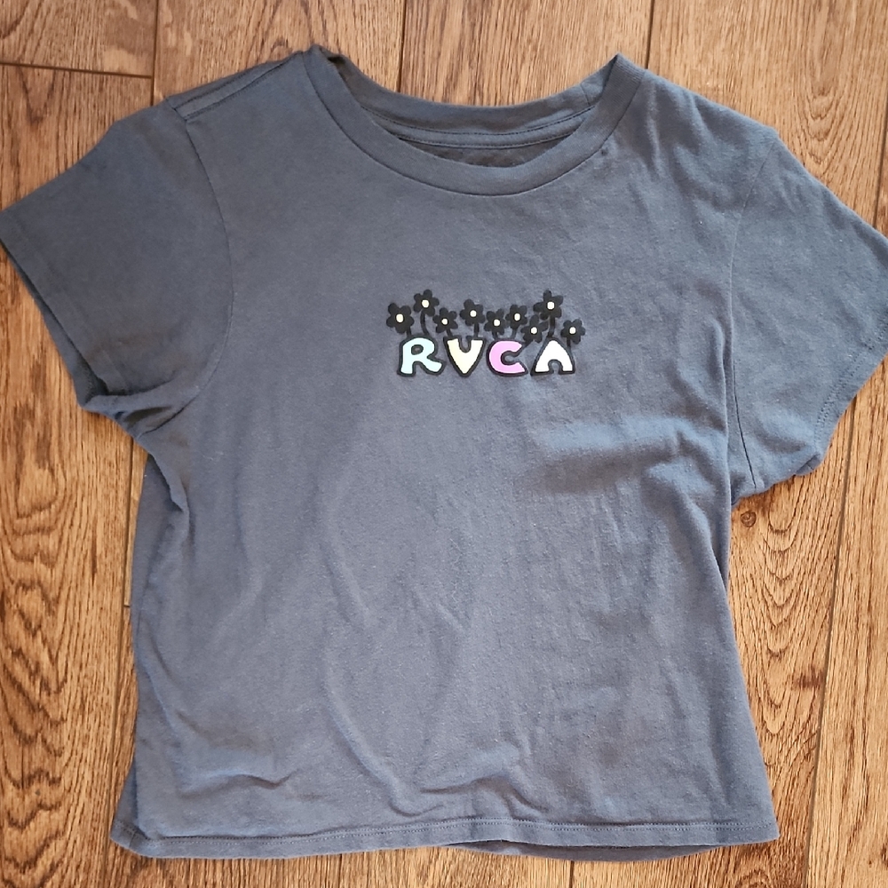 RVCA Charcoal Tee with Floral Logo